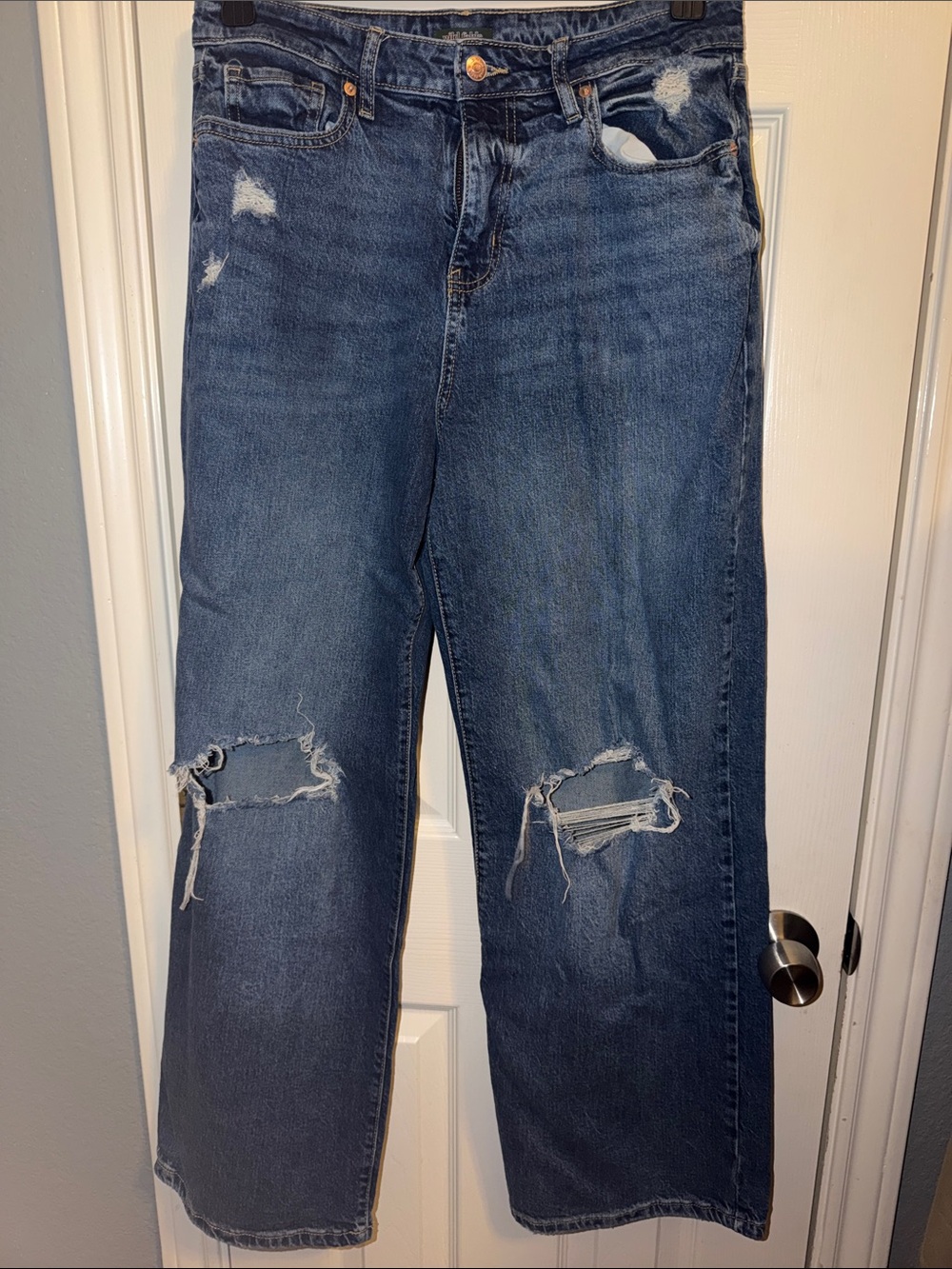 wild fable Dark Blue Distressed Wide-Leg Jeans
